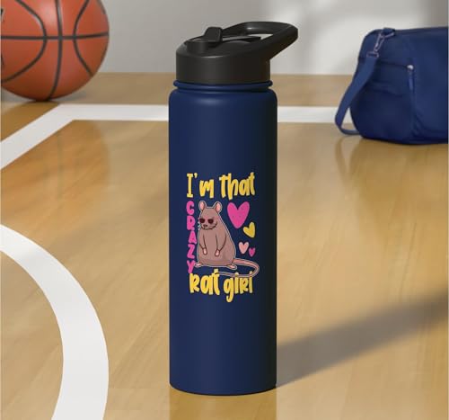 Funny Rat Design for Girls and Women Stainless Steel Insulated Water Bottle - color: Navy Blue