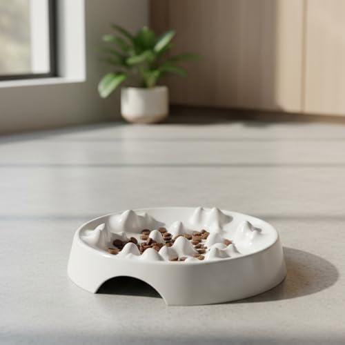 CatGuru Whisker-Friendly Slow Feeder Cat Bowl for Healthy Digestion | Perfect for kittens, adult, and senior cats. Encourages calm, healthy eating habits at every age. - color: Marshmallow, size: Slow Feeder