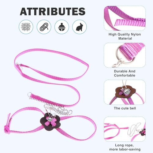 2 Pack Adjustable Hamster Leash Harness for Harness for Ferret Baby Rabbit Hamster Rat Mouse Leash Lead with Bell (Pink - color: Pink