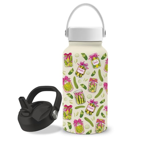 Gifts for Pickle Lover, 25oz Pickle Water Bottle with Straw Lid & Direct-drink Lid- Pickled Cucumber Insulated Water Bottles, BPA-free Leakproof Sports Waters Bottle for School Travel, Gift Cup - color: Pickle