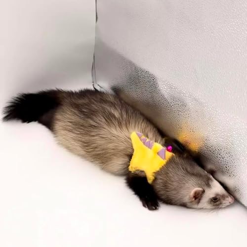 Ferret Harness and Leash Set Cute Dinosaur Design Soft Mesh Small Pet Harness Vest with Safe Bell Walking Clothes for Small Animals Ferret Rabbit Guinea Pig Squirrels (Yellow) - color: Yellow