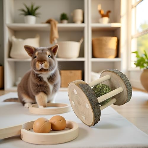 Hamster Rabbit Chew Toy Natural Wooden Play Toy, Wood Teeth Grinding Toy with Bell for Parrot, Rabbit, Chinchilla, Guinea Pig, Hamster Small Animals Toys for Pet Supplies