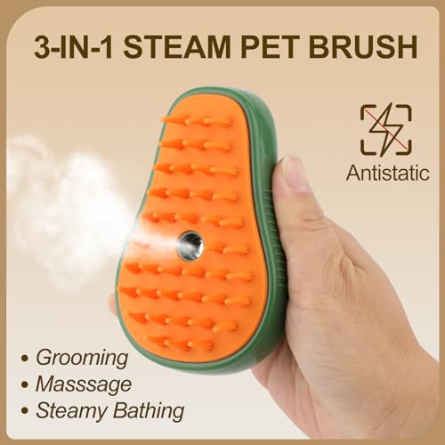 Cat Steam Brush, 3 in 1 Cat Steamy Brush, Silicone Massage Grooming Comb, Pet Hair Cleaning Misting Comb for Kittens(Avocado Green) - color: Avocado Green