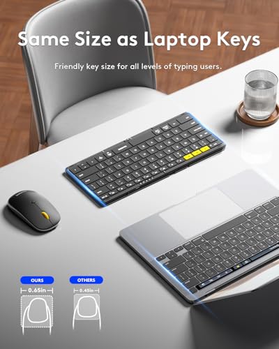 Samsers Full-Size Travel Foldable Keyboard and Mouse with Backlight, Black | 0.65in Keycap, Backlit, PU Leather Cover, Portable Wireless Mouse, Hard Case, 2.4G + BT5.0 x 2, Work Efficiency, On-the-go - color: BL Black
