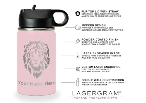 LaserGram Personalized 12oz Water Bottle, Snail (Pink) | Engraved Gift, Vacuum Insulated Stainless Steel, Flip-Top Straw Lid, Laser Engraved With Your Name - color: Pink, size: 12 Ounces