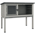 PawHut Elevated Wooden Rabbit Hutch Indoor/Outdoor Bunny Cage Gray | Hinged Asphalt Roof, Removable Tray for Guinea Pig - color: Gray