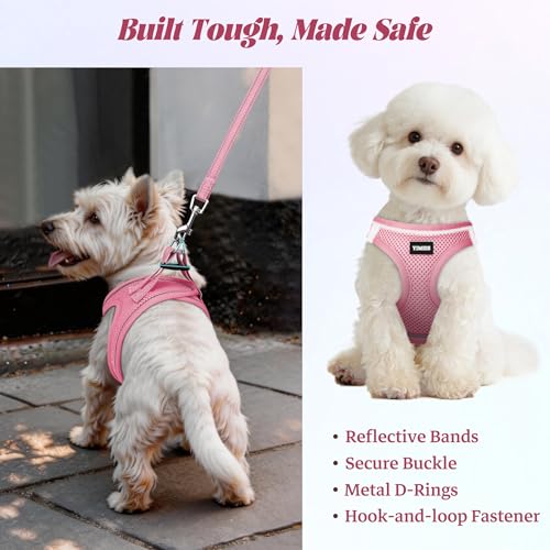 No Pull Dog Puppy Harness and Leash Set Reflective Mesh Vest X-Small - color: Pink, size: X-Small (Pack of 1)