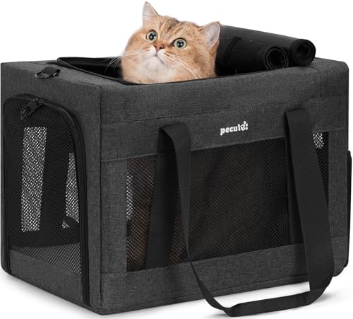 Pecute Cat Carrier, Portable Dog Carrier with Stable Structure, Dark Grey | Larger Space, 360° Ventilation & Comfort, Escape-Proof, for Travel / Car Trips / Vet Visits, Fits Cats up to 11 lbs - color: Dark Grey