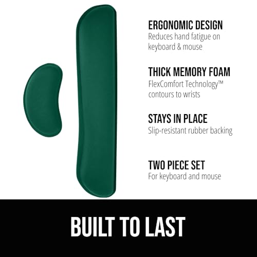 GORILLA GRIP Silky Gel Memory Foam Wrist Rest for Computer Keyboard, Mouse, Ergonomic Design for Typing Pain Relief, Desk Pads Support Hand, Arm, Mousepad Rests, Stain Resistant, 2 Piece, Hunter Green - color: Hunter Green, size: Set of 2 (Keyboard Rest +
