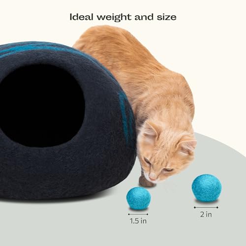 MEOWFIA Wool Ball Toys - 6-Pack of Safe for Cats and Small Dogs Balls - 1.5 Inch Felted Wool Cat Toy and Dog Toy - Perfect with Cat Cave - Silent - Mini Tennis Balls - (2in/Aquamarine) - size: 2.0 Inch