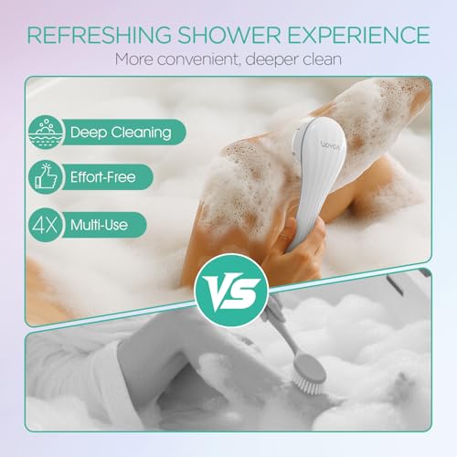 VOYOR Electric Body Brush Back Scrubber for Shower Rechargeable BC100, Grey | Exfoliating Bath Brush Powered Shower Brush with Non-Slip Long Handle Deep Cleansing, Exfoliation, Massaging Spin Brush - color: Grey