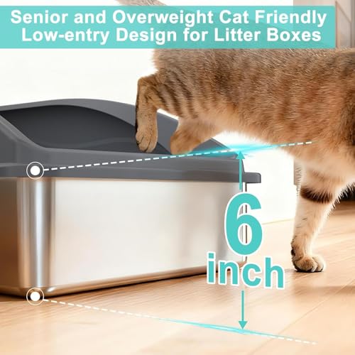 2 Pack Stainless Steel Litter Box | XL Enclosed Cat Litter Boxes with Lid for Big Cats and Multi-Cats | High Sided, Anti-Urine Leakage | Non-Stick Bottom（Dark Gray） - color: Dark Gray, size: X-Large