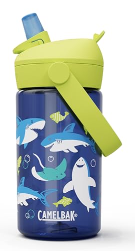 CamelBak Thrive Flip Straw Kids Water Bottle with Bite Valve, Tritan Renew Design for School and Travel, 14oz, Sharks and Rays - color: Sharks and Rays
