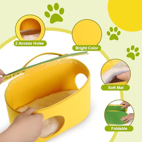 Christmas Guinea Pig Hideout, Large Cozy Bed, Warm Small Animal Cage House for Chinchilla, Hamster, Ferrets, Hedgehog, Rats and Other Small Pets - color: YLW+GRN