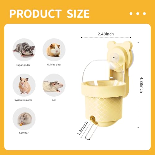 No Drip Hamster Water Bottle with Strong Suction Cup – 3.7oz Leak Proof Small Animal Water Bottle for Glass Tank & Acrylic Cage, Ideal for for Hamster, Sugar Glider, Guinea Pig Gerbil, Rat(Yellow) - color: yellow