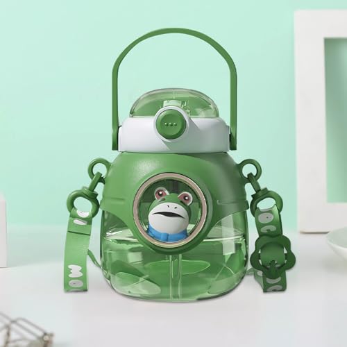 Water Bottle with Straw 37oz Kawaii Water Bottles with Adjustable Strap for Women,Teen Girl School Office Gifts,Cute Animal Theme Water Bottles (Pop Frog, 37oz) - color: Pop Frog