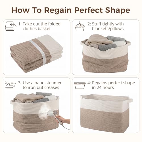 OIASKET 108L Cotton Rope Storage Basket for Living Room and Bedroom 25"x16"x16" Woven Laundry Basket, Heavy Duty Bin for Blankets, Pillows & Toys, Pet-Safe & Scratch-Free, Brown and White - color: Brown & White