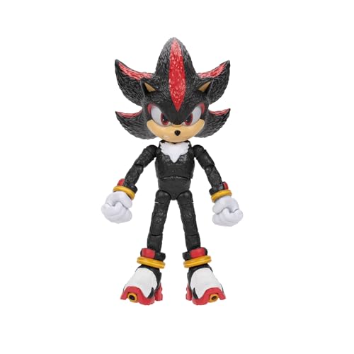 Sonic 3 Movie Action Figures 5-Inch Shadow Collector Toy Figure, Highly Articulated for Boys Girls - Officially Licensed Sonic The Hedgehog 3 Movie Product | Sonic The Hedgehog Movie 5 Inch Action Figure Wave 2 - Shadow (Grin Mouth)