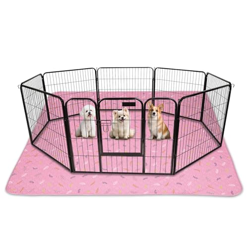 Sunheir Washable Pee Pads for Dogs Extra Large 48" x 60" 2-Pack, Reusable Puppy Pads Pet Training Pads for Dog Playpen Indoor, Waterproof Dog Pee Pads for Puppy Playpen, Whelping Pad - Pink - color: Leaves - Pink, size: 48x60 Inch (Pack of 2)