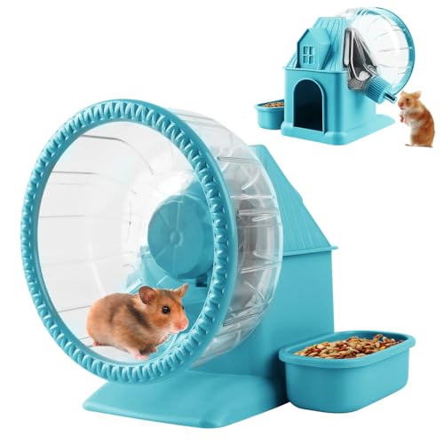4 in 1 Silent Large Hamster Wheel Multifunctional Hamster Running Wheel Quite Running Spinner Wheel Accessories with Food Bowl Water Bottle for Hamsters Dwarf Gerbil (Blue) - color: Blue