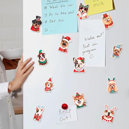 12 Pcs Christmas Dog Stickers, Holiday Puppy Decals Featuring Festive Dogs with Santa Hats, Scarves, Gifts Stickers for Laptop, Bottle, Notebook, Wrapping, Scrapbook, Holiday Crafts 8 Inches - color: Dog 1, size: 8 Inches