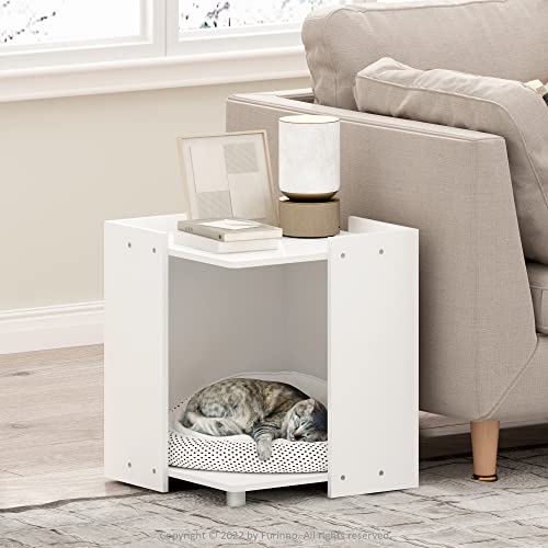 Furinno Peli 17" Square Cat Litter Box Enclosure, Americano | Hidden Litter Box Furniture with Open Storage, Wooden Pet House, Easy Assembly, for Living Room - color: Solid White, size: Cube