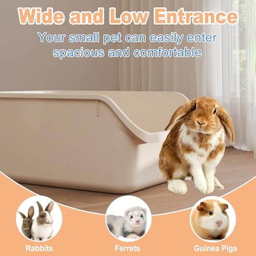 Rabbit Litter Box with Low Entry, High Back Splash Guard for Guinea Pigs, Hamsters, Hedgehogs, Chinchillas & Small Animals, Easy Clean Potty Training Pan for Cage (White) - color: White