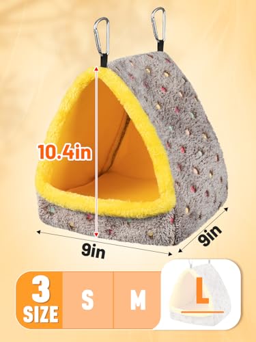 MEWTOGO Large Winter Warm Bird Nest House with Support Board for Cage | Comfortable Bird Bed with Mat, Hanging Hammock Hut Gift, for Macaws African Grey Amazon Parrots, 9"D x 9"W x 10.4"H - size: Large