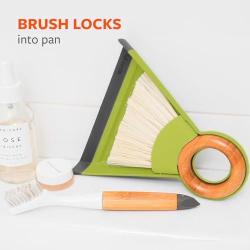 Full Circle Tiny Team Mini Brush & Dustpan Set - Compact, Countertop Cleaning, Kitchen, Desk, Crumbs - Green - color: Green