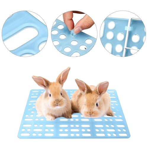 6 Pack Pet Cage Mats 13.3"x9.8" Plastic Leak-Proof Floor Pads with Buckle (Blue/Pink/White) for Rabbits, Guinea Pigs Small Animals