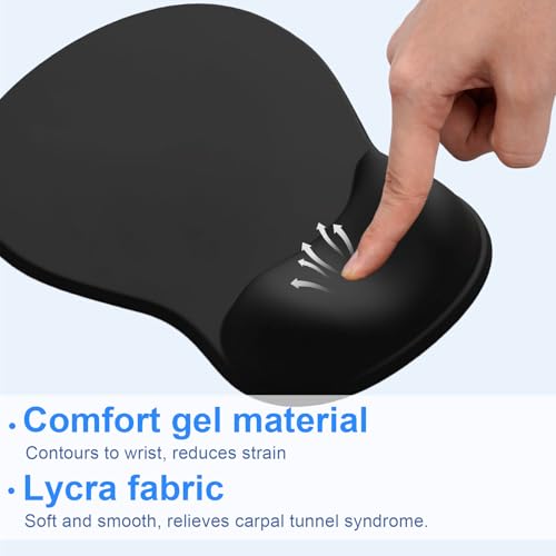 Ergonomic Mouse Pad with Gel Wrist Support, Comfortable Wrist Rest Mousepad with Non-Slip PU Base for Pain Relief, Desk, Home & Office(Black) - color: Black