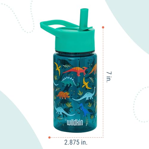 Wildkin 16 oz Tritan Water Bottle Leakproof Straw Lid, Jurassic Dinosaurs | Lightweight Tritan, dishwasher safe, straw lid helps prevent leaks when closed, easy for little hands, ages 3+ - color: Jurassic Dinosaurs, size: 16 Ounces