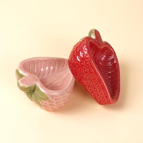 2 Packs Strawberry Ceramic Hamtser Food Bowls Wet&Dry Use(Pink+Red) | Easy to Clean Smooth-Surface Safe Durable-Ceramic Feeding Dish for Small Animals Gerbil Dwarf Hamster Rat Mice Guinea Pig - color: Pink and Red