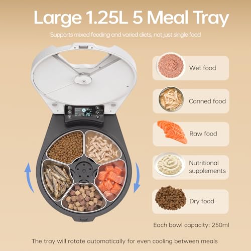 Automatic Wet Food Cat Feeder, 3 Days 5 Freshness Meals Refrigerated Auto Cat Feeder, Semiconductor Cooling & Heating with 304 Stainless Steel Bowl, Programmable Timer Cat Food Dispenser