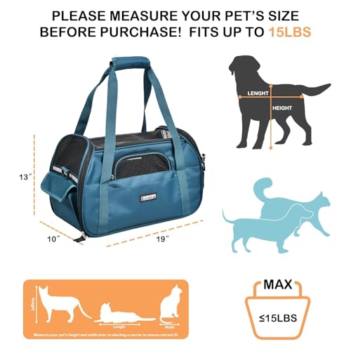 JESPET Soft-Sided Kennel Pet Carrier for Small Dogs, Cats, Puppy, Airline Approved Cat Carriers Dog Carrier Collapsible, Travel Handbag & Car Seat (Teal Blue, 19" L x 10" W x 13" H) - color: Teal Blue, size: 19.0"L x 10.0"W x 13.0"H