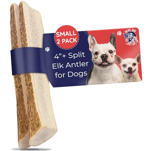 Devil Dog Pet Co Split Elk Antlers for Dogs, Small 2 Pack, Long Lasting | Naturally shed Grade A elk antler split for marrow access, single ingredient, 7/10 hardness, 4 in+, up to 20 lb - style: split - Small - 2 Pack