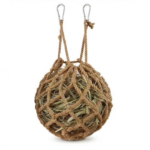 Khaki Rabbit Hay Feeder Mesh Bags, 13×11 Inch Spherical Polyester Hay Pouch - color: Khaki