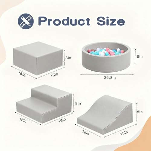 Hoohtoot Foam Climbing Blocks for Toddler: with 4-Piece PU Leather Climbing Toys and a Ball Pit - Foam Ball Pit for Toddlers - Climbing Toys Indoor for Kids Crawling - style: Foam Climbing Blocks with Ball Pit