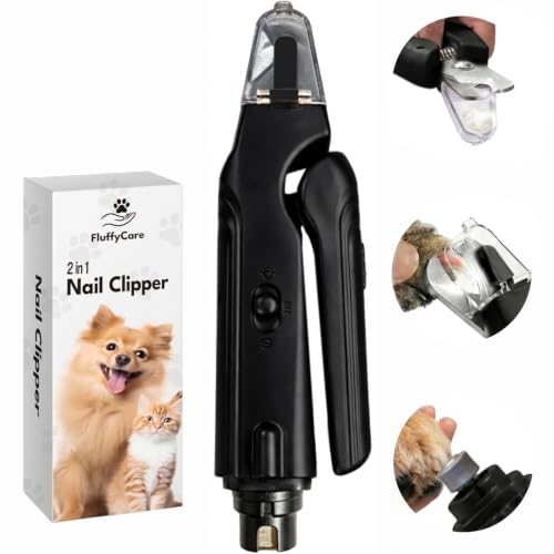 2-in-1 Dog & Cat Nail Clipper and Grinder with Light - USB Rechargeable Pet Nail Trimmer with Safety Guard for Thick Nails, Quiet Professional Grooming Tool - color: black