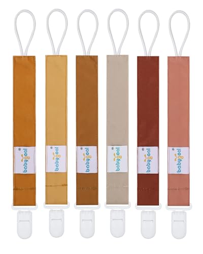 babygoal Neutral Pacifier Clips, 6 Pack Binky Paci Holder Leashes Fits for Most Baby Pacifiers and Binkies - color: brown series
