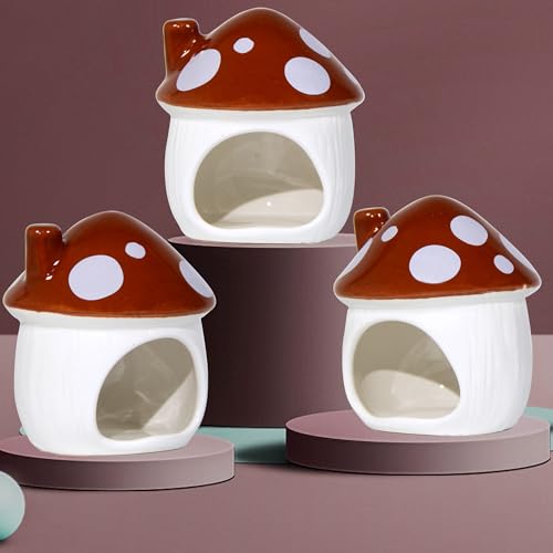 Ceramic Mushroom Hamster Hideout - Hamster Habitat for Hamsters Chinchillas Hedgehogs and Gerbils Mouse Small Pet Guinea Pigs House Hamster Bed (Brown) - color: Brown