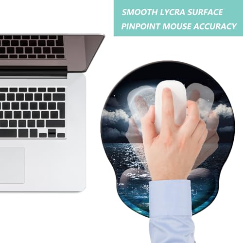 Mouse Pad with Wrist Support, Ergonomic Mouse Pad with Memory Foam Wrist Rest Cushion, Non-Slip Rubber Base Gaming Mice Pad for Home Office Computer Laptop, Moonlit Night - color: P-moonlit night