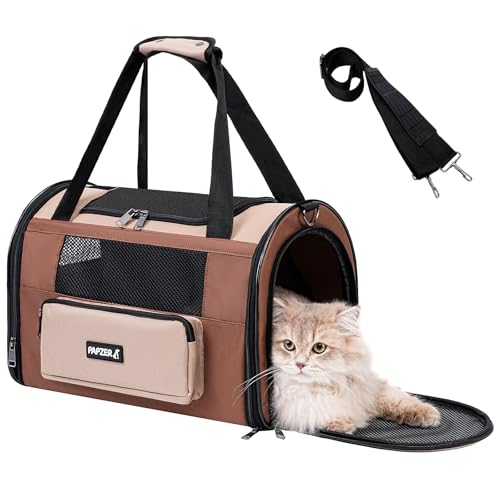 Collapsible Small Pet Carrier for Cat 15 lbs with Fashion Pocket Travel Bag | Lightweight Sturdy Little Puppy Dog Carry Crate, Breathable Stylish Kitten Soft Cage Kennel, Portable Yorkie Box Khaki - color: Khaki