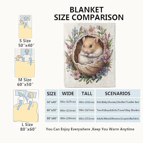 Hamster Blanket,40x50in,Cute Animal in Floral Nest Pastel Flower Throw Blankets,Gifts for Kids Girls Women, Lightweight Soft Fleece Cozy,for Sofa Couch Bed Room Travel Modern Decor - color: Hamster 02, size: 40x50in