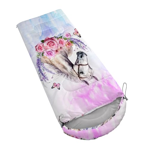 HOSIMA Dear Hunting Pattern Cold Weather Sleeping Bags for Kids Adults. | Black Light Weight Waterproof Sleeping Bags for Outdoors Hiking - color: Blue-pink