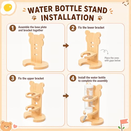 BreezeHug 6 Pcs Hamster Cage Accessories Hamster Wooden Tunnel Bridge Hideout with Platform Exercise Wheel Water Bottle with Stand Decorative Landscape for Small Pets Dwarf Syrian Mice Degus Gerbils - style: Modern
