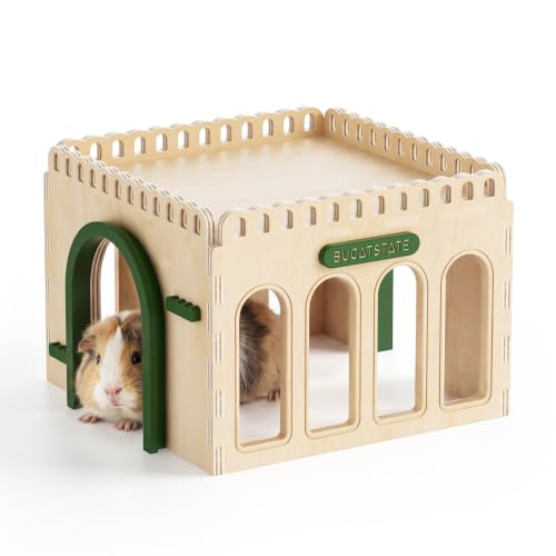 BUCATSTATE Wooden Guinea Pig Hideout, Hedgehog House | Pet Habitat Decor Natural wood hideout for guinea pigs. Easy tool-free assembly, safe for chewing, and sturdy castle design.