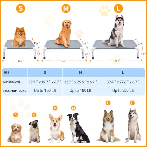 Elevated Dog Bed for Small Dogs, Dog Cooling mat Cot, Raised Dog Bed | Indoor Detachable Raised Dog Bed, 20" L x 20" W x 6.5"H，with Non-Slip Feet，Soft and Luxurious Comfortable - color: Grey-S