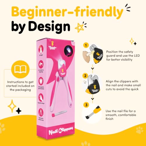 LED Dog Nail Clippers with Light Illumination, Trimmers with Protective Guard, Safety Lock and Nail File - Suitable for Large and Small Dogs & Cats (Pink) - color: Pink, size: Medium-Large (LED)