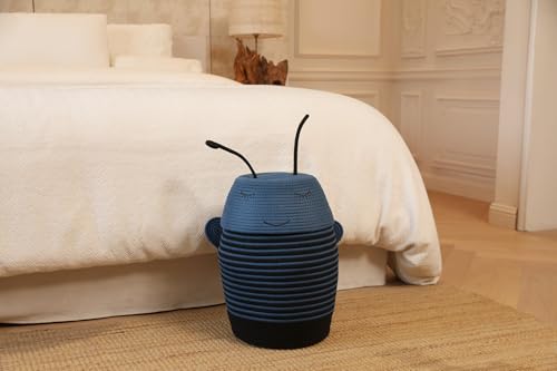 12x18 Inch Bee Basket with Lid, Handcrafted Cotton Rope Animal Storage Bin, Striped Bumble Bee Decor for Kids Bedroom Playroom, Blue - color: Blue Bee, size: 12"x18"